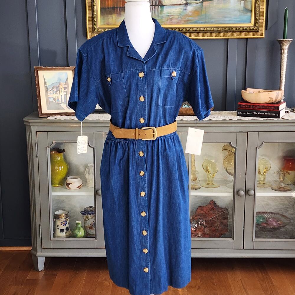 Vintage David Brooks Denim Shirt Dress NWT Size 12 | Made in USA Belted